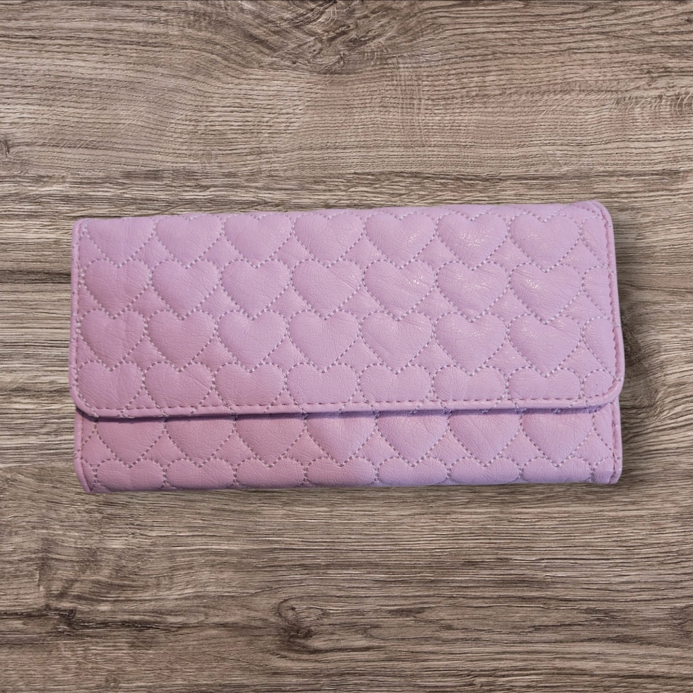 Ampere Creations Stitched Quilted Hearts Design Wallet Pink Color New